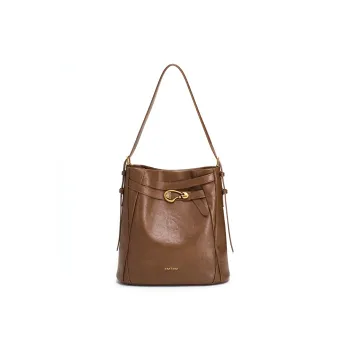 Simedin Cowhide Split Leather Bucket Bag, Shoulder Bag, Crossbody Bag Large Size Women's Coffee/Milk White