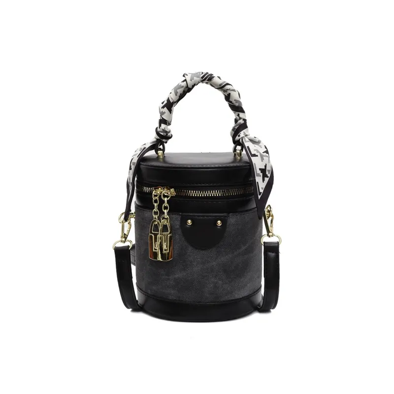 PINK·LAND PU Bucket Bag Crossbody Handbag Regular Women's Dark Tea/Ecru/Blue-1