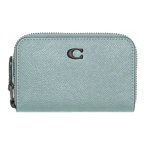 COACH Corner Zip Cow Leather Coin Purse Card Holder Wallet Mini Women's Lake Green
