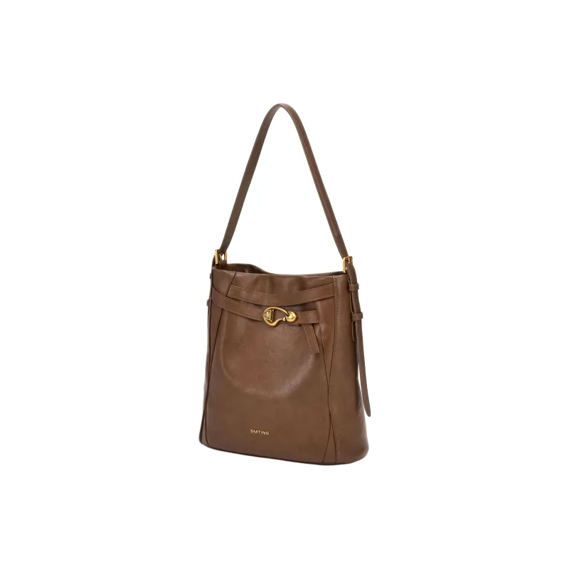 Simedin Cowhide Split Leather Bucket Bag, Shoulder Bag, Crossbody Bag Large Size Women's Coffee/Milk White-2