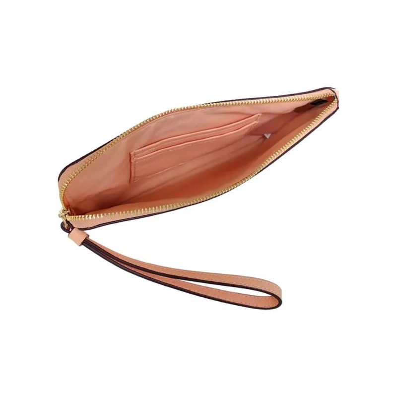 COACH Corner Zip Cross Grain Leather Clutch Wrist Bag Trumpets Women's Nude Pink-2