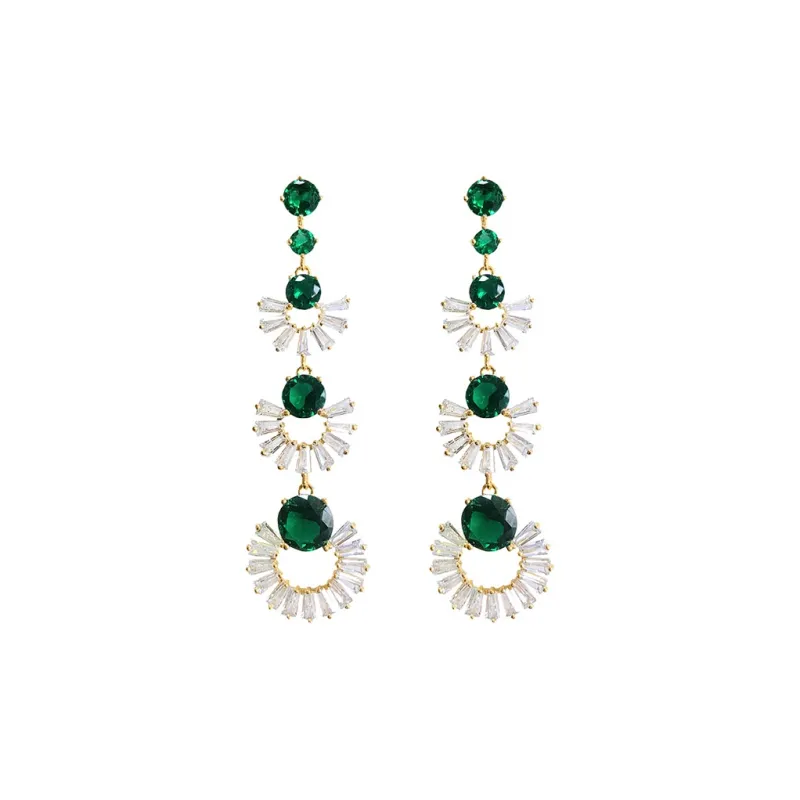 NATURALLYJOJO 925 Sterling Silver Needle Zircon Earrings Women's Green-0