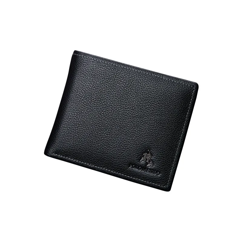 POLOMEISDO Top Grain Cow Leather Men's Wallet Regular Men's Black-1