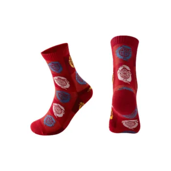 Anta Life Collection Knee High Socks Unisex 1 Pack Blessing Wealth Longevity Pattern Red