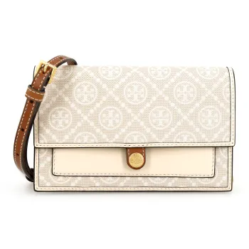 TORY BURCH T Monogram Leather Trim Metal Shoulder Bag Crossbody Bag Regular Women's Ivory White