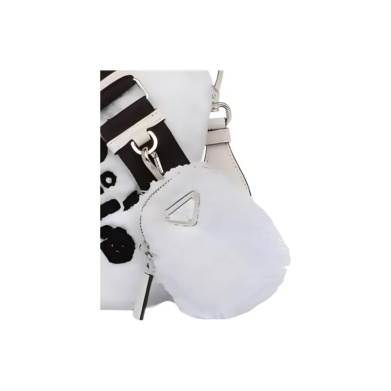 PRADA Triangle Soft Terry Fabric Crossbody Bag, Shoulder Bag Mini Women's White-4