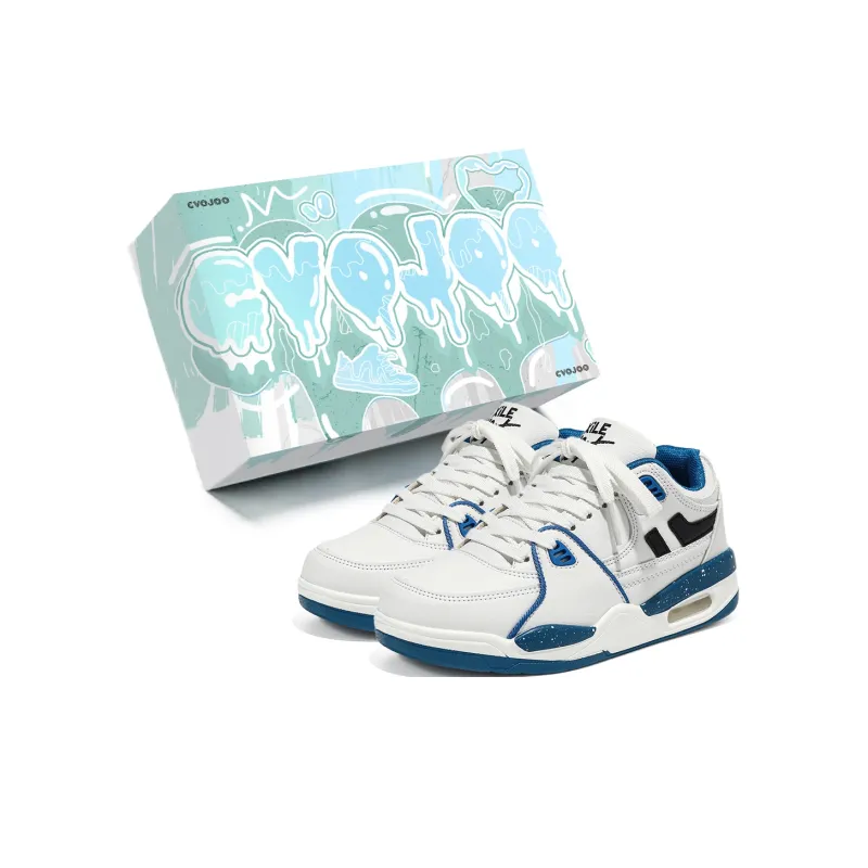 CVOJOO Puffy Shoes Wear-Resistant Mid-Top Skateboard Shoes Unisex White Black-11
