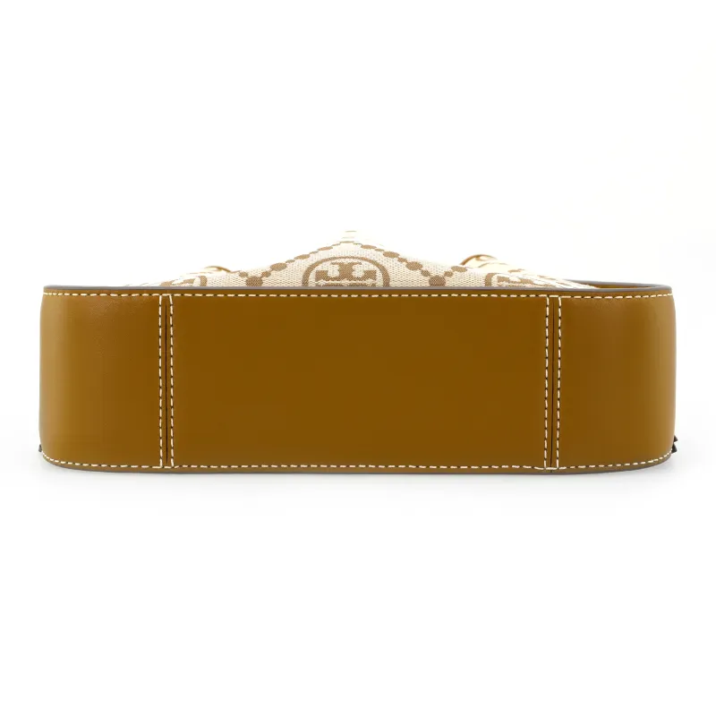 TORY BURCH T Monogram Jacquard With Leather Cloche Bag, Shoulder Bag, Crossbody Bag Medium Size Women's Hazelnuts Brown-3