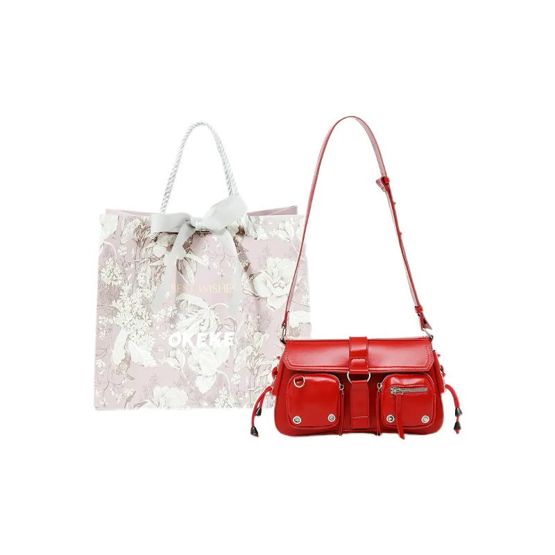 OKEKE Pu Shoulder Bag Regular Unisex Red/Black/Coffee-10
