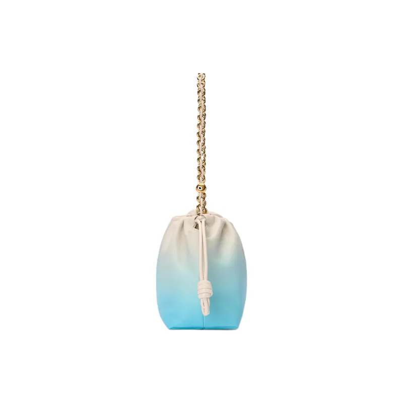 LOEWE Flamenco Sheepskin Clutch Bag Over The Shoulder Medium Size Women's Light Blue & White-3