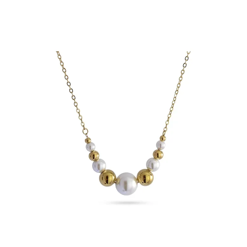 ANARTXY Pearl Steel Ball Necklaces Women's Silver/Gold-2