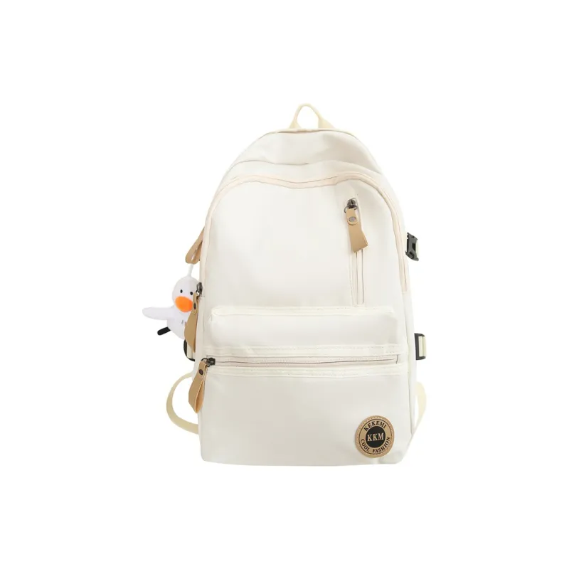 TAKI Nylon Versatile Large Capacity Student Backpack Regular Unisex Black/White/Khaki-0