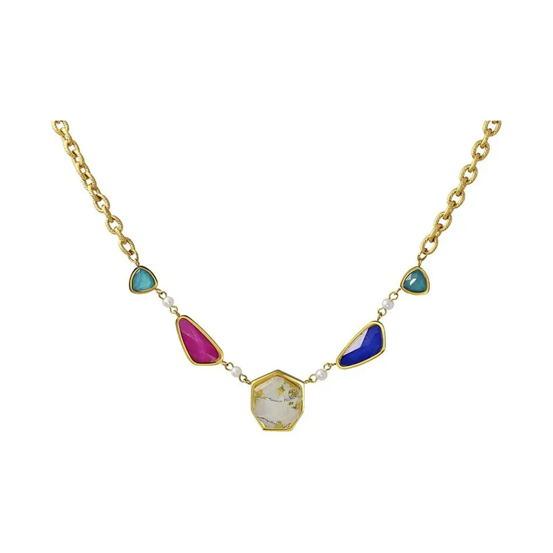 ANARTXY Surgical Steel Gemstone Necklaces Women's Green/White-3