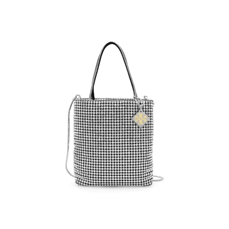 TORY BURCH Night Owl Crystal Embellished Mini Tote Silver-0