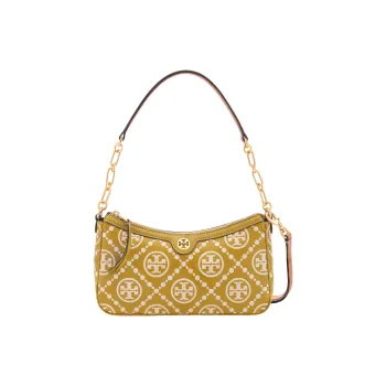 TORY BURCH T Monogram Cowhide Leather Shoulder Bag Women's Palm Yellow