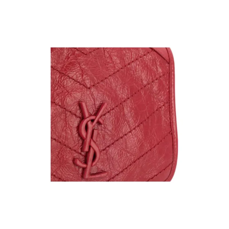 SAINT LAURENT Leather Wallet Crossbody Bag Shoulder Bag Women's Red-2