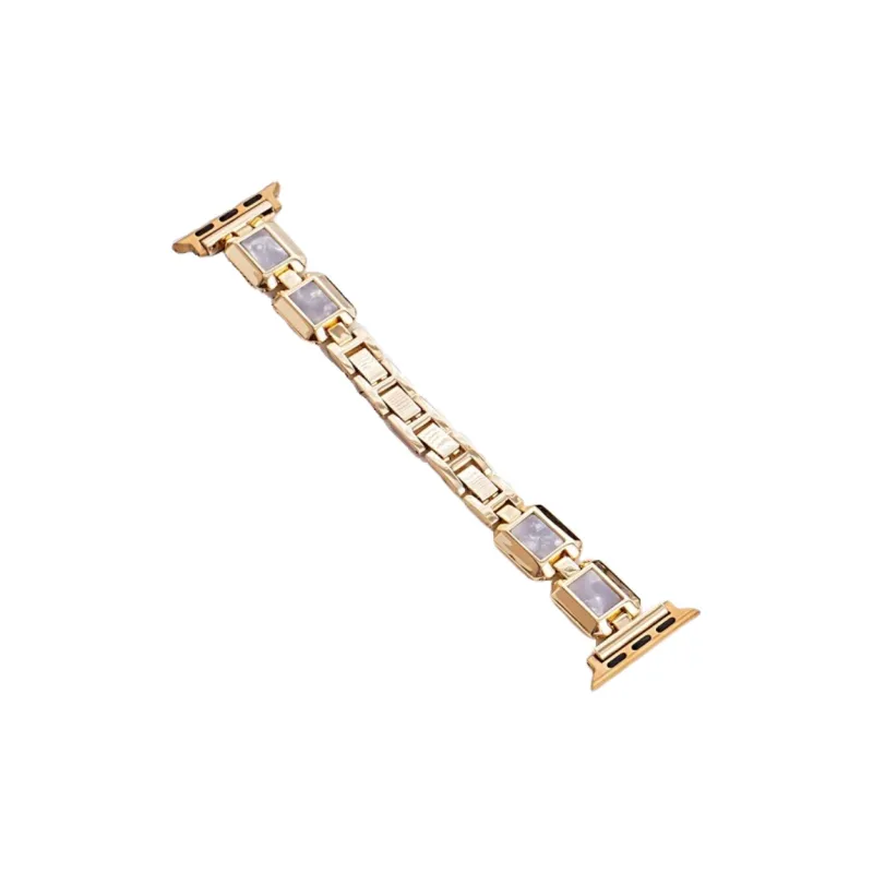 Warbler Dew Compatible With Apple Watch Apple Watch Band S9/S8/SE/7/6/5/4/3 Gold Alloy Block Silicone Strap-3