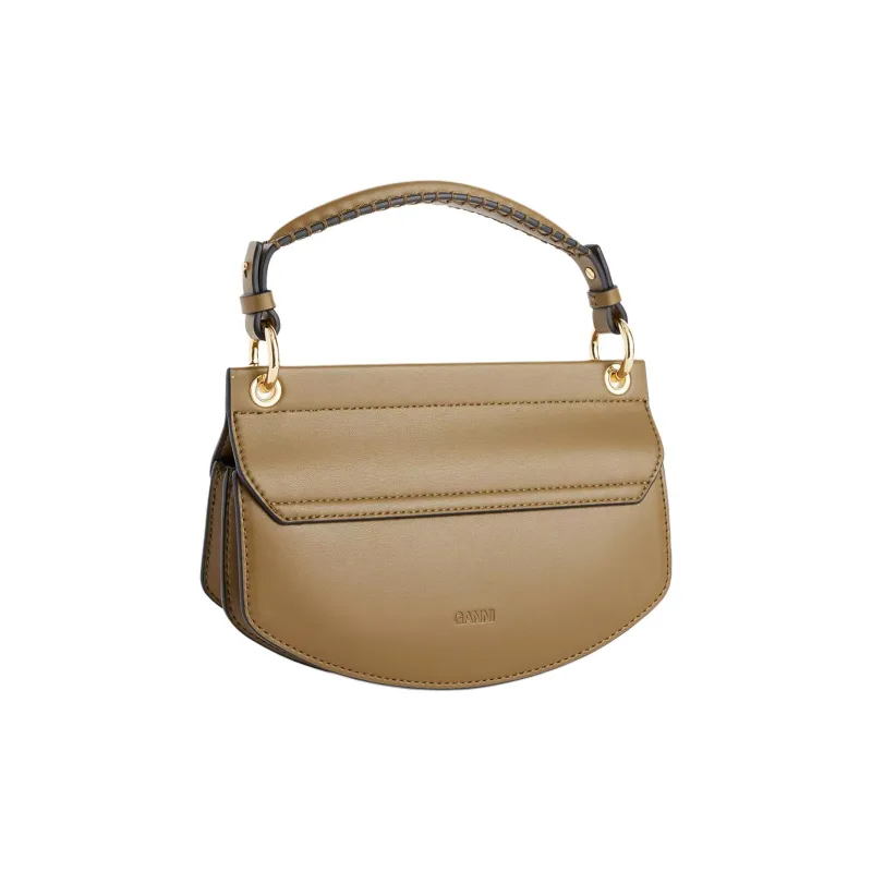 GANNI Recycled Leather Shoulder Bag, Crossbody Bag, Handbag Mini Women's Brown-1