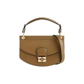 GANNI Recycled Leather Shoulder Bag, Crossbody Bag, Handbag Mini Women's Brown