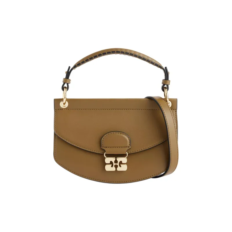 GANNI Recycled Leather Shoulder Bag, Crossbody Bag, Handbag Mini Women's Brown-0