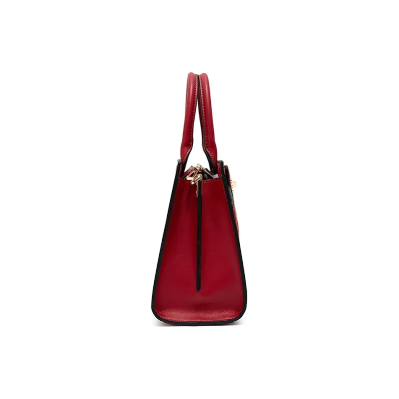 Vigno Synthetic Leather Tote Bag Shopping Bag Handbag Regular Women's Apricot/Red-12