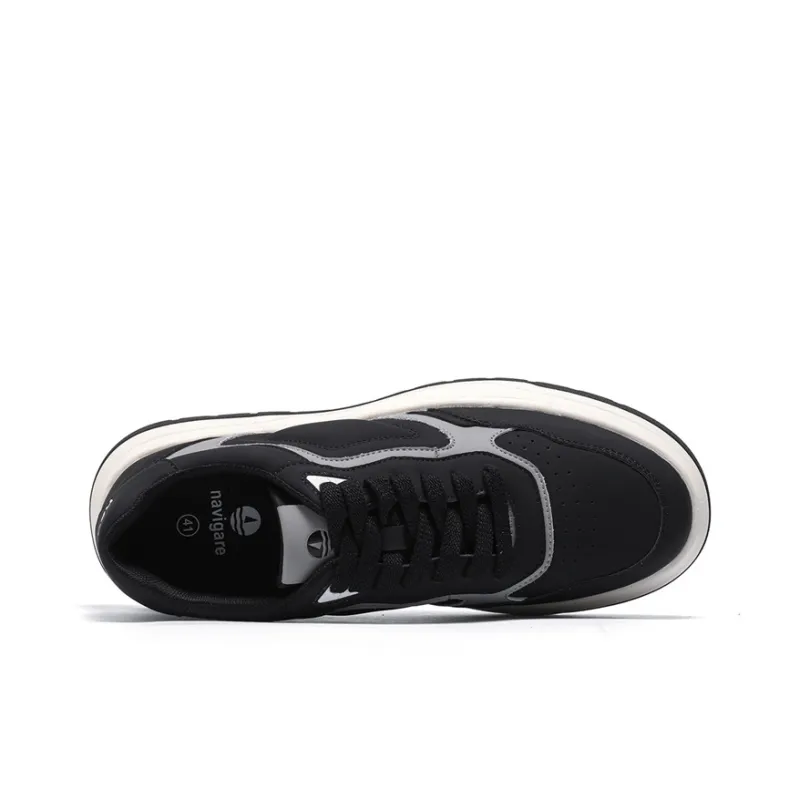 NAVIGARE Small Sailboats Height Increasing Low Top Skateboard Shoes Men's Black-3