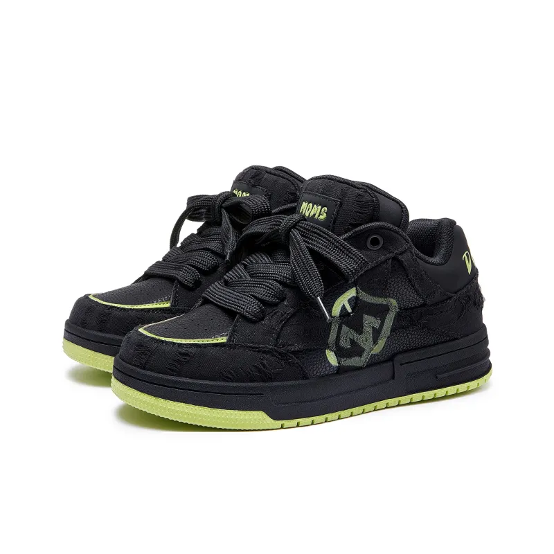 MQMS Anti Slip And Wear Resistant Height Increasing Low Top Skateboard Shoes Unisex Black Green-2