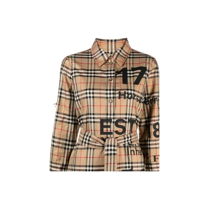 Burberry Long-Sleeved Dresses Women's Beige-4