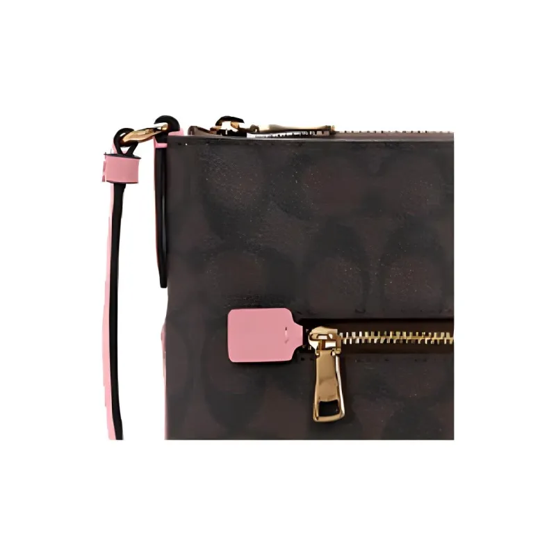 COACH Rowan Canvas With Leather Document Bag Crossbody Bag Shoulder Bag Medium Size Women's Brown/Shell Pink-5