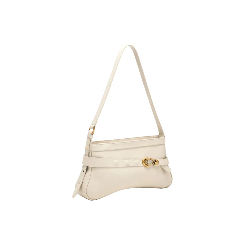 Simedin Cowhide Split Leather Baguette Bag Shoulder Bag Medium Size Women's Milk White/Deep Black-4