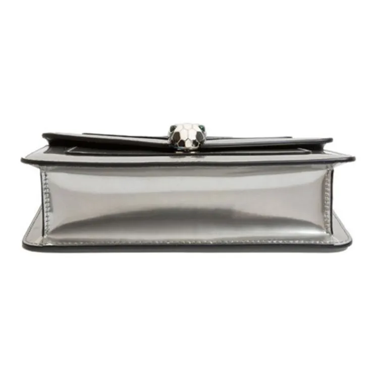 BVLGARI Cow Leather Crossbody Handbag Shoulder Bag Regular Women's Silver-3