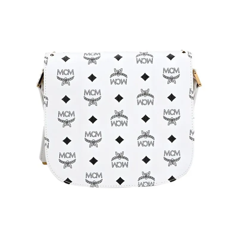 MCM Patricia Visetos Artificial Leather Shoulder Bag, Crossbody Bag Small Size Women's White Monogram-1