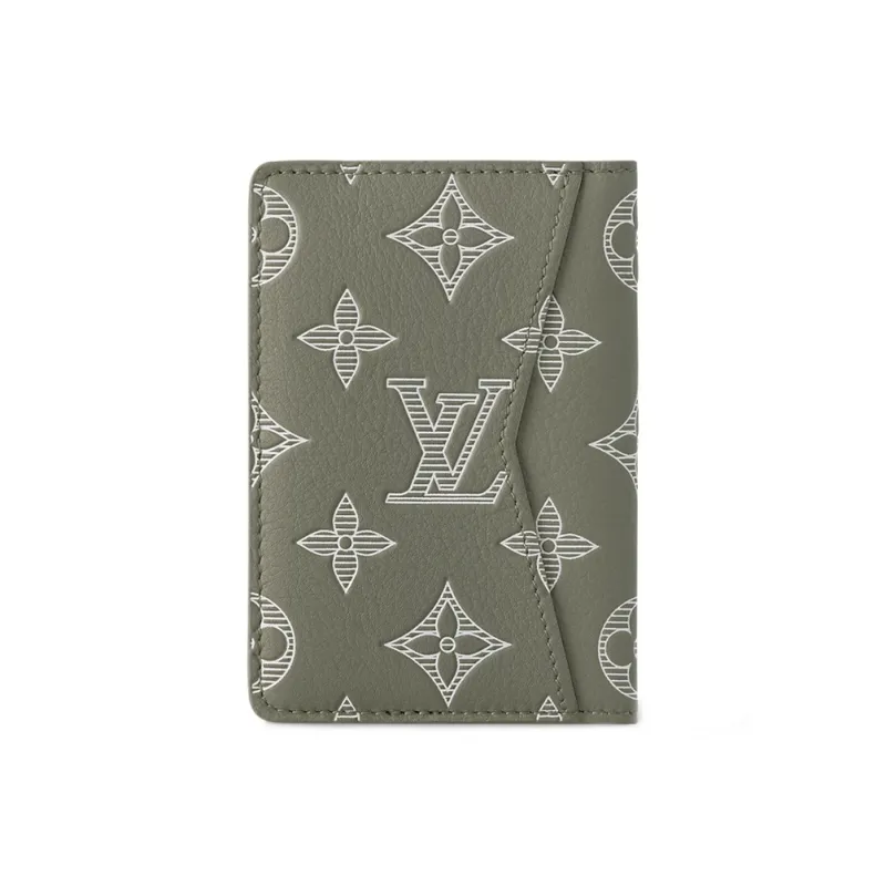 LOUIS VUITTON Calfskin Card Holder Men's Olive Green-2