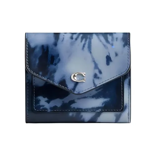 COACH Wyn Smooth Leather Wallet Mini Women's Light Antique Nickel With Night Marine Blue