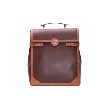 NOMK Cow Leather Genuine Top Grain Vegetable Tanned Leather Laptop Backpack Regular Unisex Morandi Gray/Dark Brown