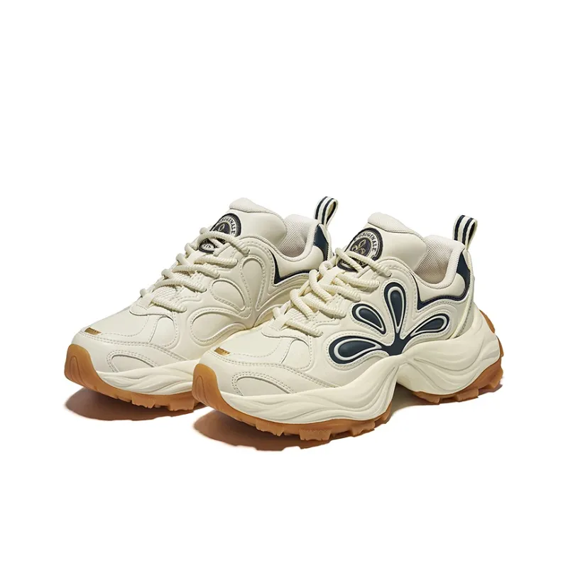 Palladium Classic Round Tip Lace Up Casual Petal Chunky Sneakers For Women's Beige White Blue Brown-2
