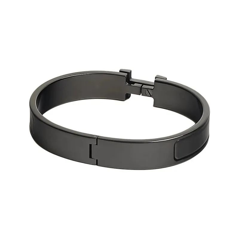 HERMES Enamel Bangles Unisex Black-1