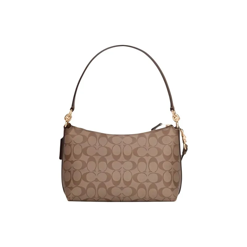 COACH Lewis Leather Shoulder Bag Crossbody Bag Handbag Medium Size Women's Khaki Monogram Color-1