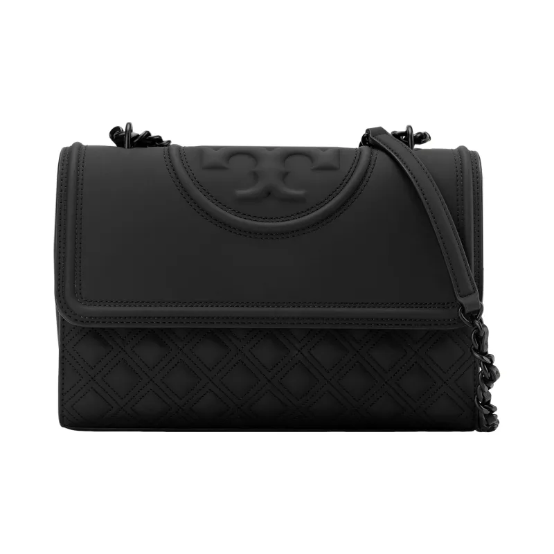 TORY BURCH Fleming Rubber With PU Handbag, Crossbody Bag Regular Women's Black-0