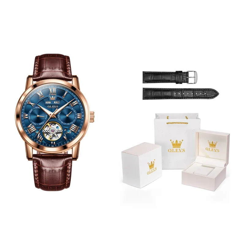 OLEVS Play The Cool Series Automatic Mechanical Movement Leather Strap Watch Men's Watches White Dial-13