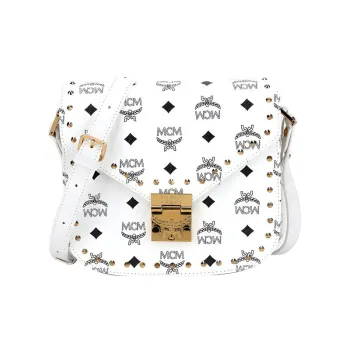 MCM Patricia Visetos Artificial Leather Shoulder Bag, Crossbody Bag Small Size Women's White Monogram