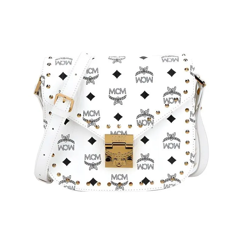 MCM Patricia Visetos Artificial Leather Shoulder Bag, Crossbody Bag Small Size Women's White Monogram-0