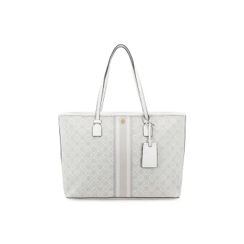 TORY BURCH T Monogram Coated Canvas Tote Bag Shopping Bag Shoulder Bags Handbags Regular Women's White