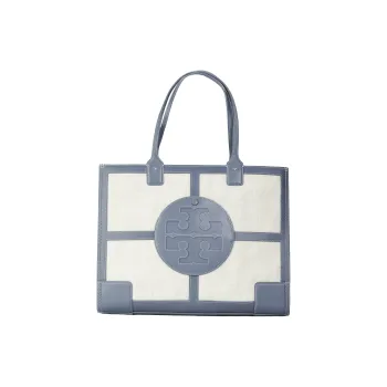 TORY BURCH Ella Leather Trim Tote Bag Shopping Bag Shoulder Bag Handbag Regular Women's Blue & White