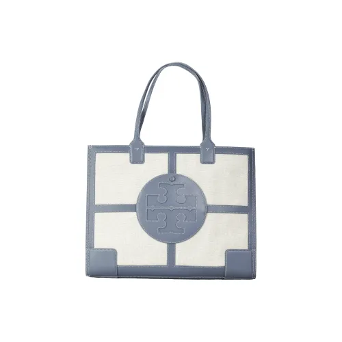 TORY BURCH Ella Leather Trim Tote Bag Shopping Bag Shoulder Bag Handbag Regular Women's Blue & White