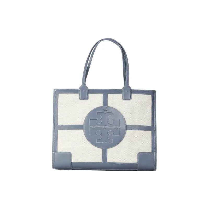 TORY BURCH Ella Leather Trim Tote Bag Shopping Bag Shoulder Bag Handbag Regular Women's Blue & White-0
