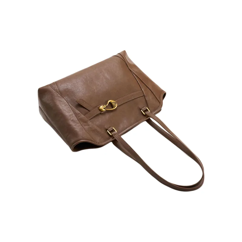 Simedin Cowhide Split Leather Tote Shoulder Bag Large Size Women's Coffee/Deep Black-1