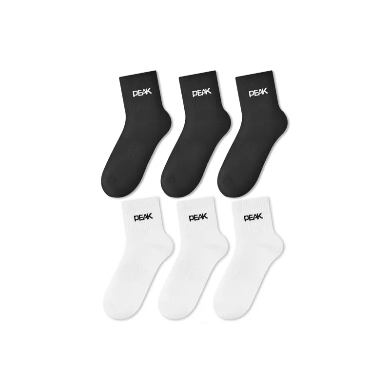 PEAK Mid-Calf Socks Unisex Combo Set Black White Gray-26