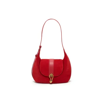 Simedin Cow Leather Saddle Bag Shoulder Bag Medium Size Women's Caramel Red