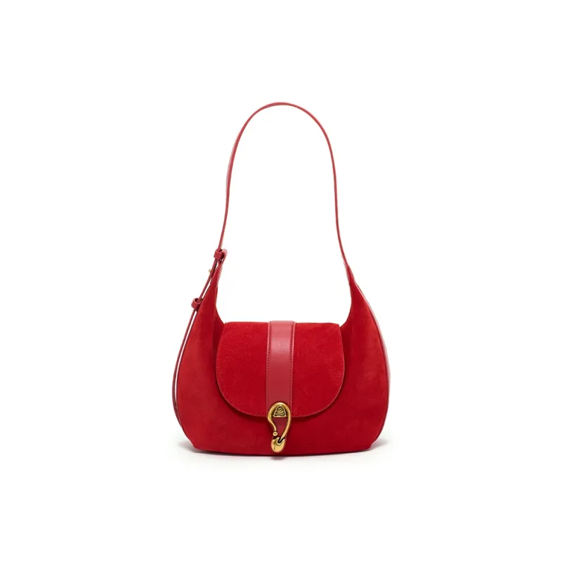 Simedin Cow Leather Saddle Bag, Shoulder Bag Medium Size Women's Burnt Red-0